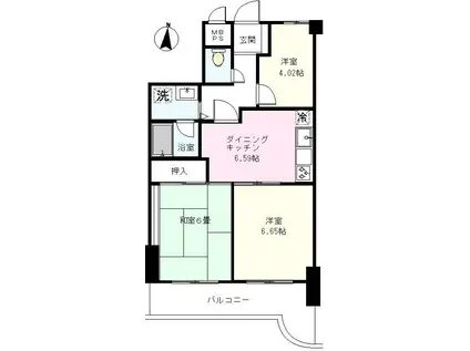 妙蓮寺ビューパレー(3DK/4階)の間取り写真