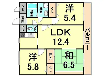 ユーロメゾン伊丹(3LDK/4階)の間取り写真