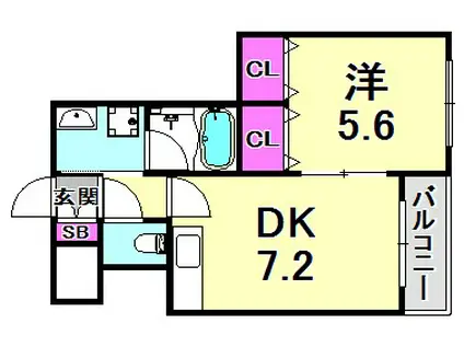 フォーティーン(1DK/3階)の間取り写真