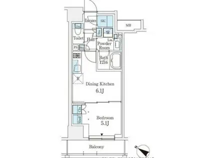 テラス駒込イースト(1DK/11階)の間取り写真