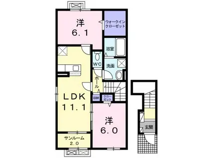 グランド・リバー(2LDK/2階)の間取り写真