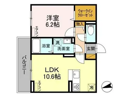 DーROOM弁天3丁目 B(1LDK/2階)の間取り写真