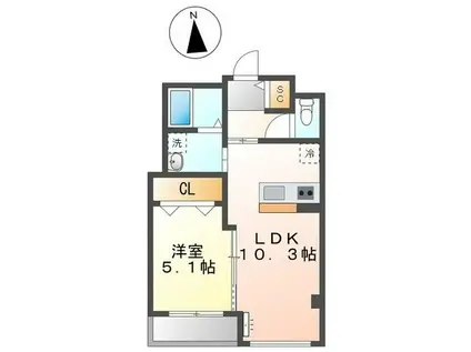 T-フラット(1LDK/2階)の間取り写真