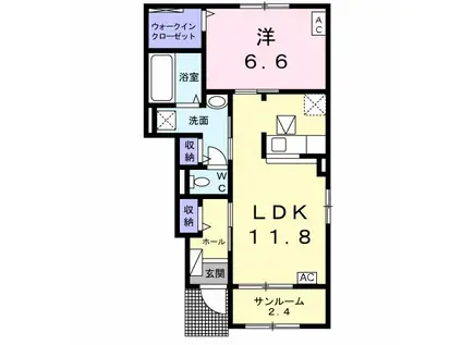 ウエストメゾン ゆい(1LDK/1階)の間取り写真
