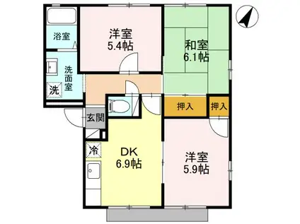 ハイツ常磐(3DK/1階)の間取り写真