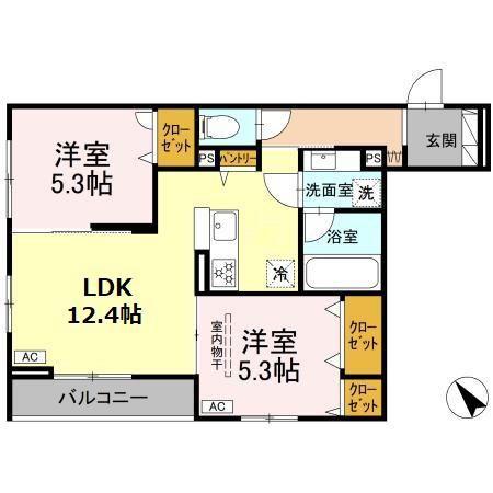 シャルムコート(2LDK/3階)の間取り写真