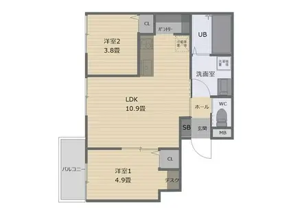 ビタミンテラス明石大久保(2LDK/2階)の間取り写真