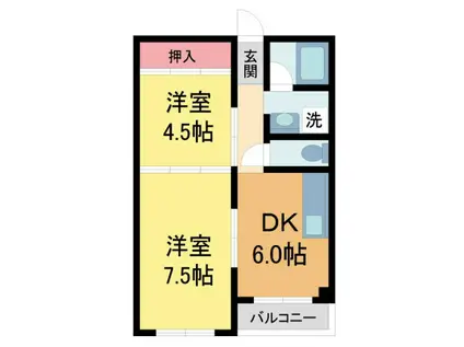 メゾンプルミエール旭町(2DK/2階)の間取り写真
