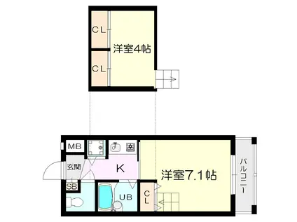 アラカサII(1K/4階)の間取り写真