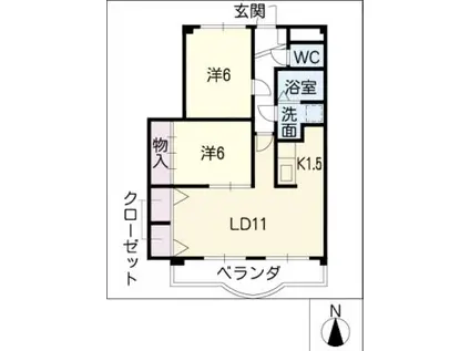 ダウシューズこもの(2LDK/3階)の間取り写真