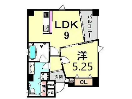 POCO A POCO 三宮 HIGH TOWER(1LDK/5階)の間取り写真