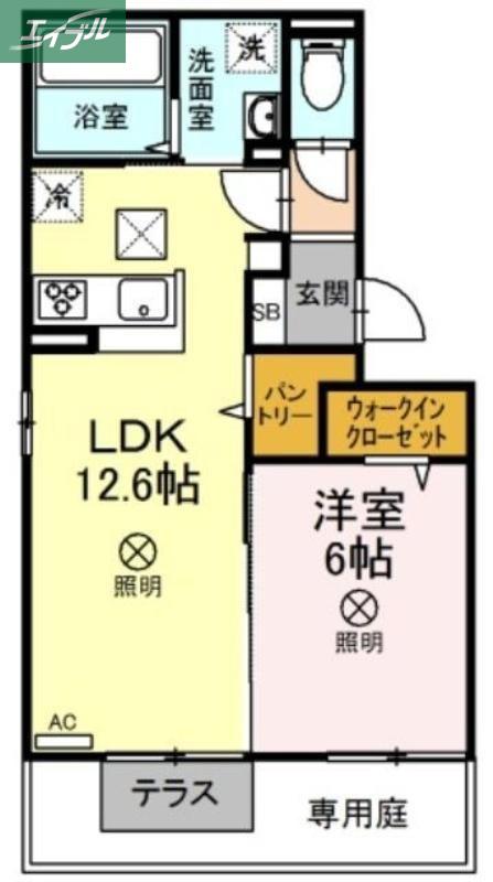 ティーグル(1LDK/1階)の間取り写真