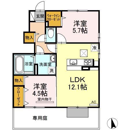 ルミエールC棟(2LDK/1階)の間取り写真