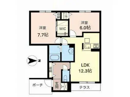 アシスト木津A棟・B棟(2LDK/1階)の間取り写真