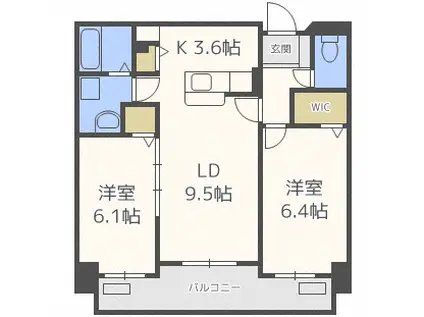 ミカーレ・トーゲン(2LDK/7階)の間取り写真