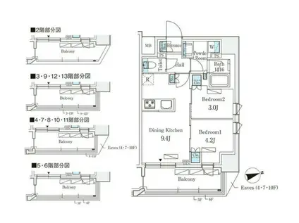 リビオメゾン御茶ノイースト(2DK/3階)の間取り写真
