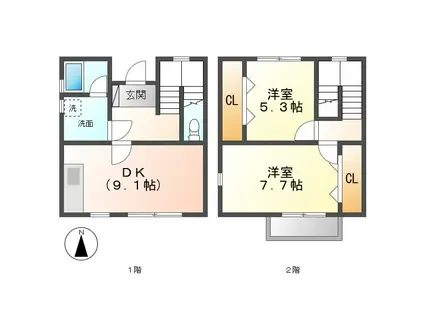 グレイストウフジ滝の水(2DK/1階)の間取り写真