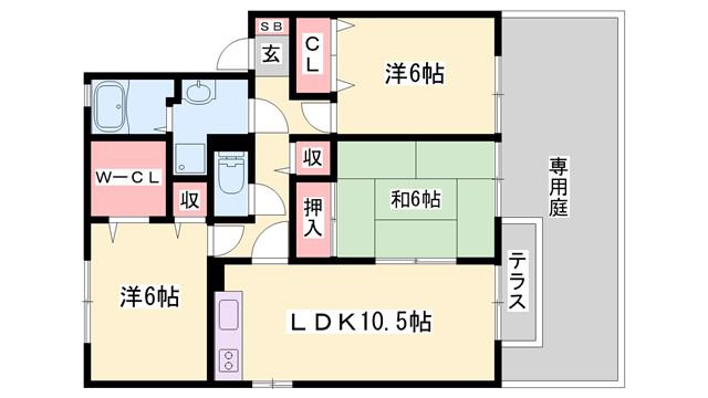 サンオリーブ御崎B棟(3LDK/1階)の間取り写真