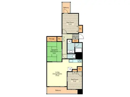 八王子マンション(3LDK/5階)の間取り写真