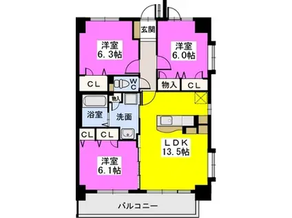 ボヌール レーベン(3LDK/1階)の間取り写真