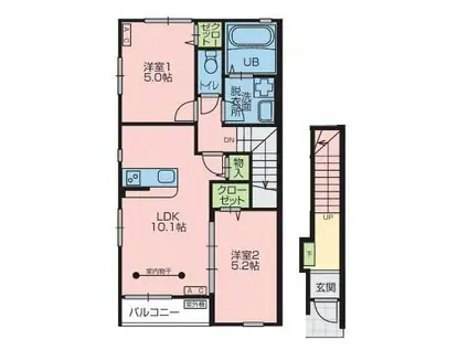 K A棟(2LDK/2階)の間取り写真