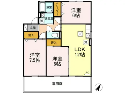 メゾンドジュネスB(3LDK/1階)の間取り写真