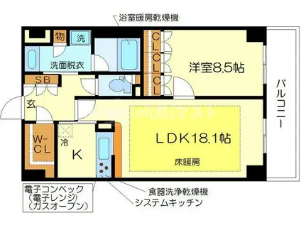 本町橋タワー(1LDK/20階)の間取り写真