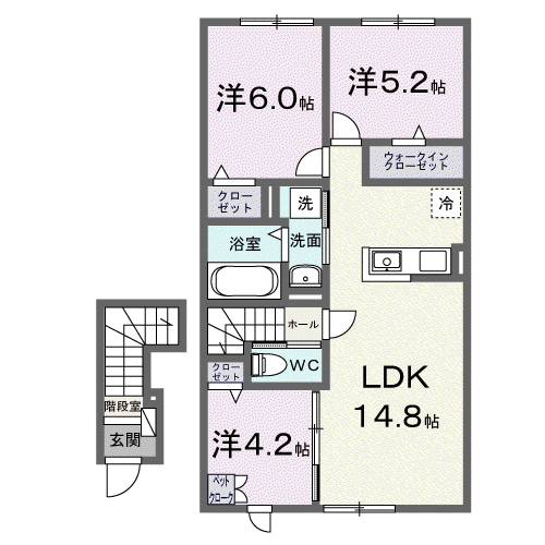 ＪＲ千歳線 千歳駅(北海道) 徒歩97分 2階建 築1年(3LDK/2階)の間取り写真