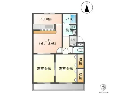 ティエドゥールI(2LDK/2階)の間取り写真