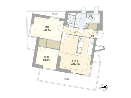 ロイヤルシーズン麻布霞町(2LDK/6階)の間取り写真