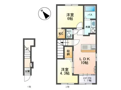 三木市緑が丘町本町一丁目アパート(2LDK/2階)の間取り写真