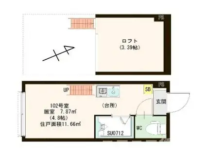 ハーモニーテラス平井II(ワンルーム/1階)の間取り写真