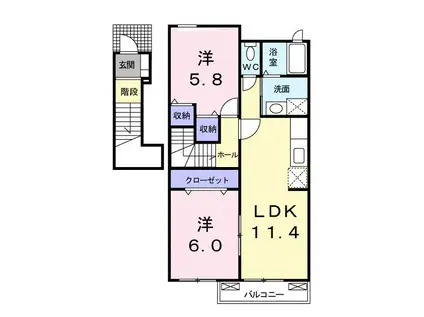プラージュ A 古海(2LDK/2階)の間取り写真