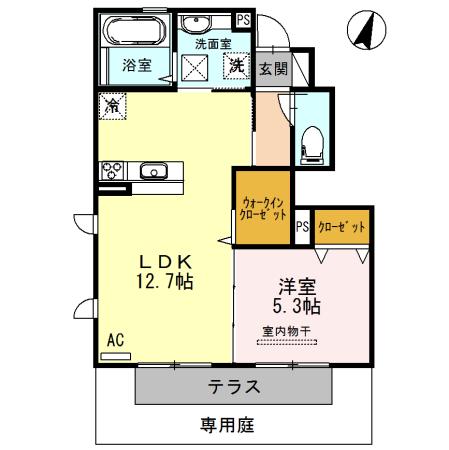 フェリオ A棟(1LDK/1階)の間取り写真