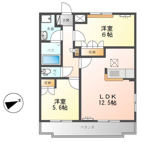 ロングヒルズ(2LDK/1階)の間取り写真