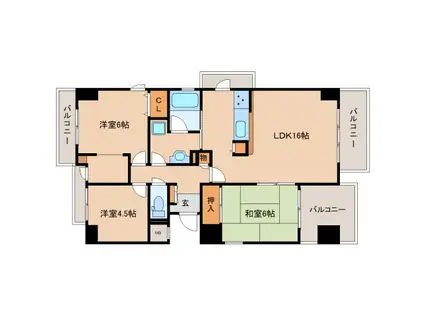 ローレルスクエア木津川台 第I期 1番館(3LDK/6階)の間取り写真