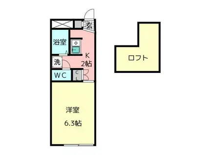 ラポール敷島(1K/2階)の間取り写真