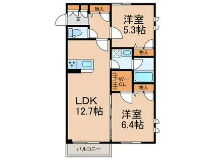 LE PORTBONHEUR(2LDK/2階)の間取り写真