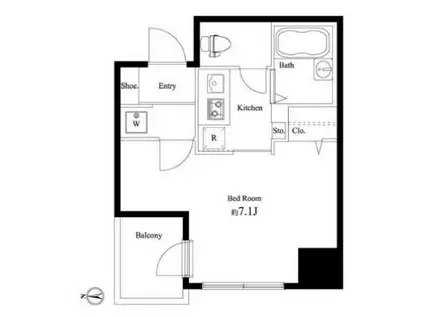 プレールドゥーク神田(1K/9階)の間取り写真