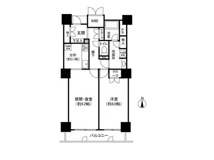 パークタワー台原(1LDK/27階)の間取り写真