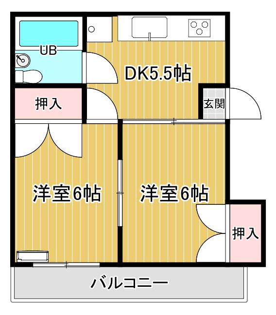 要IIマンション(2DK/1階)の間取り写真