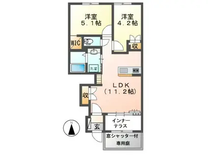 リーリエ(2LDK/1階)の間取り写真