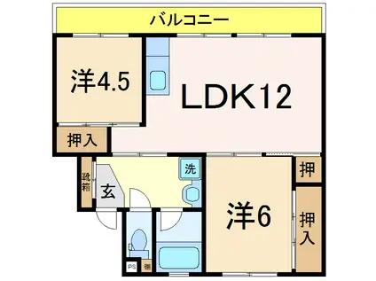 スカイクレストII(2LDK/5階)の間取り写真