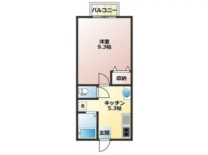 ロイヤルコート川口B棟(1DK/2階)の間取り写真