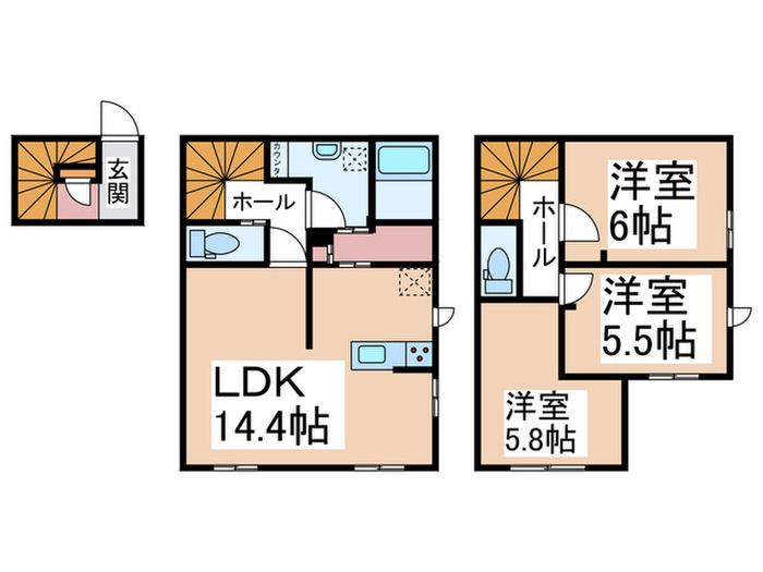 クレールムサシ(3LDK/2階)の間取り写真