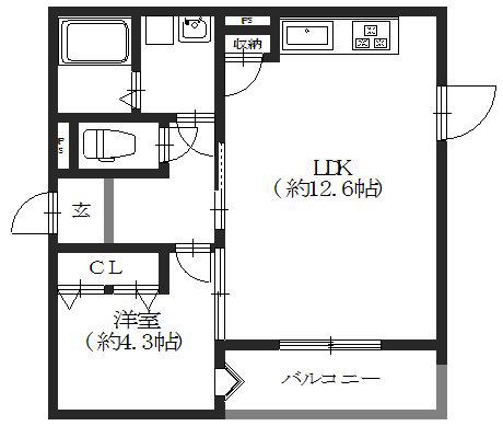 CHLORIS (1LDK/1階)の間取り写真