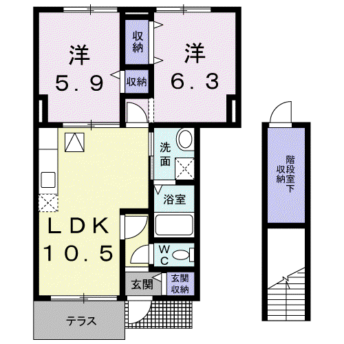 エレガントヴィラ2号館(2LDK/1階)の間取り写真