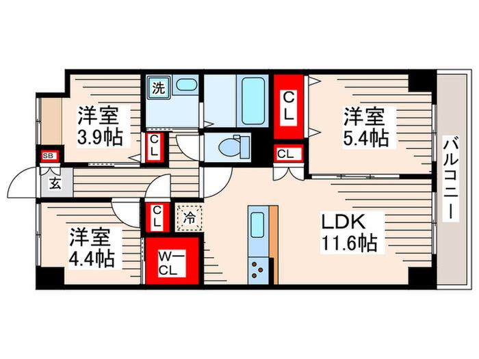PARK MODERN西葛西(3LDK/3階)の間取り写真