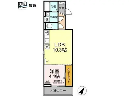 ディアライズ新宿通6丁目(1LDK/2階)の間取り写真