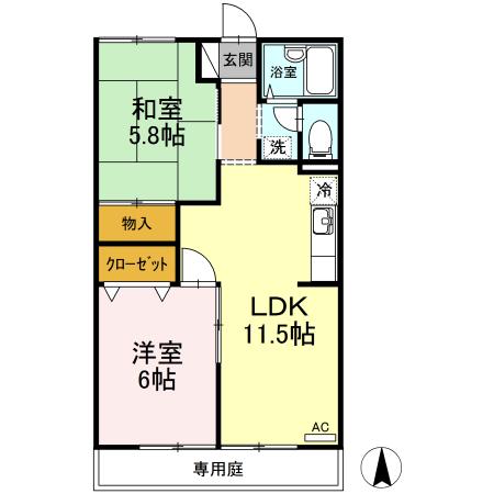 コーポ明日香(2LDK/2階)の間取り写真